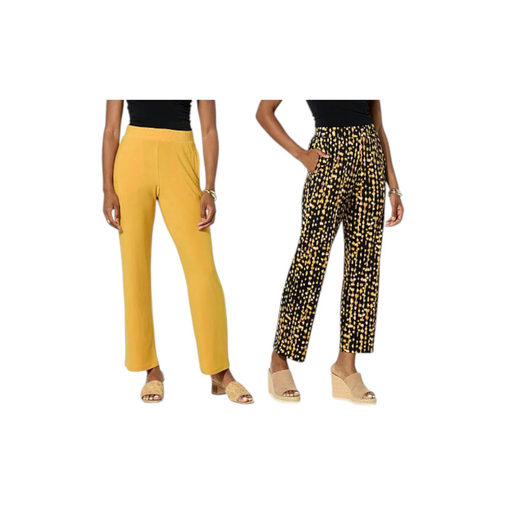 Nina Leonard Women's 2pk Straight Pant w/ Pocket Mustard&Mustard Multi